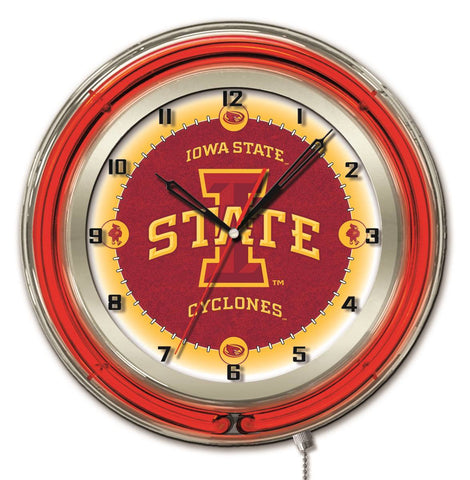 Iowa State Cyclones HBS neonrote, batteriebetriebene College-Wanduhr (19 Zoll) – sportlich