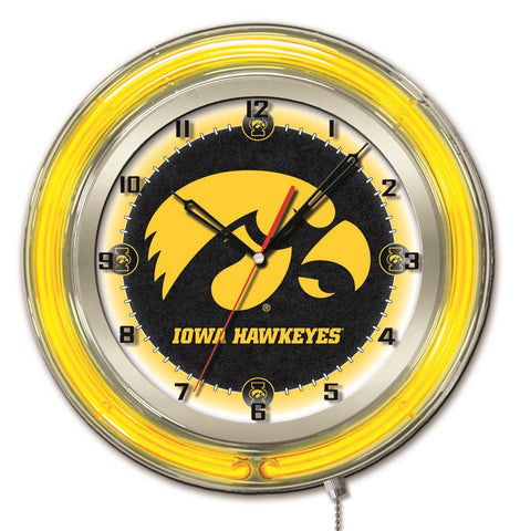 Iowa hawkeyes hbs horloge murale alimentée par batterie collège noir jaune néon (19") - faire du sport