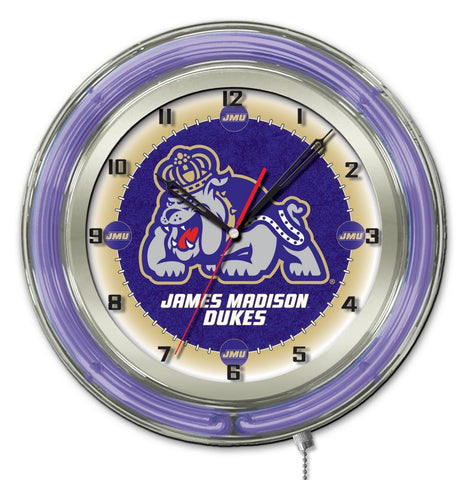 Boutique James Madison Dukes HBS Horloge murale à piles Neon Purple College (19") - Sporting Up