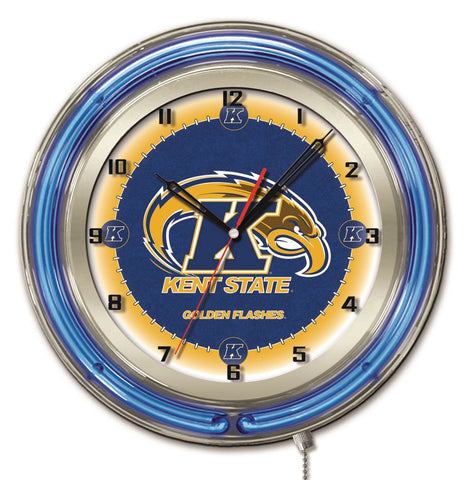 Boutique Kent State Golden Flashs HBs Neon Blue College Horloge murale alimentée par batterie (19") - Sporting Up