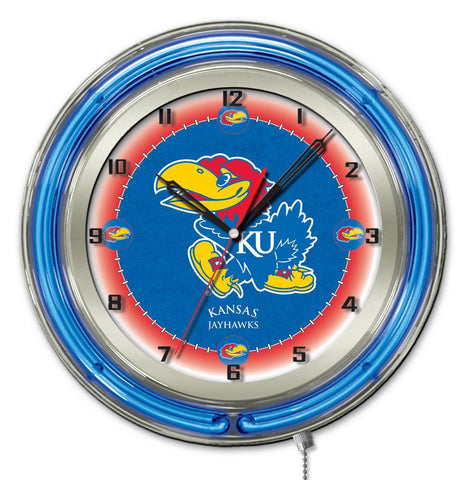 Kansas Jayhawks HBS Neon Blue College Battery Powered Wall Clock (19") - Sporting Up