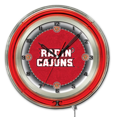 Boutique Louisiane-Lafayette Ragin Cajuns HBS Horloge murale à piles rouge néon (19") - Sporting Up