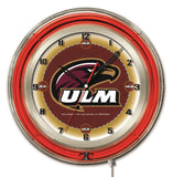 ULM Warhawks HBS Neon Red College Battery Powered Wall Clock (19") - Sporting Up