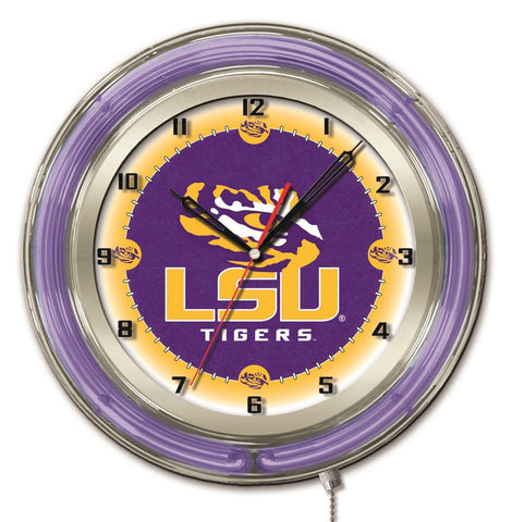 Lsu tigres hbs neón púrpura universidad reloj de pared con batería (19 ") - deportivo