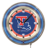 Reloj de pared con pilas de la universidad azul neón hbs de los bulldogs tecnológicos de Louisiana (19") - deportivo