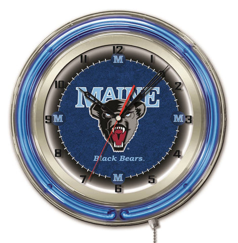 Boutique Maine Black Bears HBs Neon Blue College Horloge murale alimentée par batterie (19") - Sporting Up