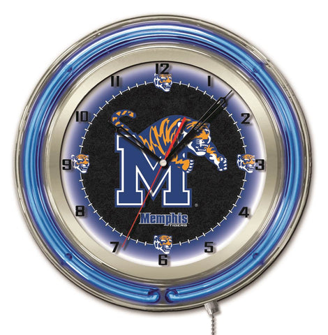 Boutique Memphis Tigers HBs Neon Blue Black College Horloge murale alimentée par batterie (19") - Sporting Up