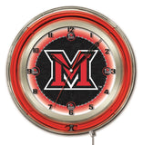 Miami redhawks hbs neón rojo negro universitario reloj de pared con batería (19 ") - deportivo