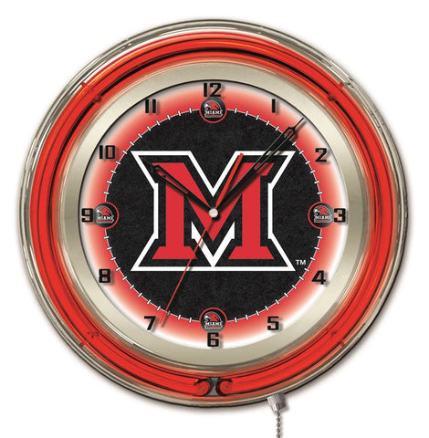 Handla miami redhawks hbs neon röd svart college batteridriven väggklocka (19") - sportig