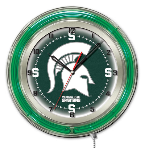 Michigan State Spartans hbs néon vert horloge murale alimentée par batterie (19") - faire du sport