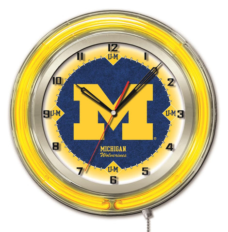 Michigan wolverines hbs reloj de pared con batería universitario amarillo neón (19 ") - deportivo