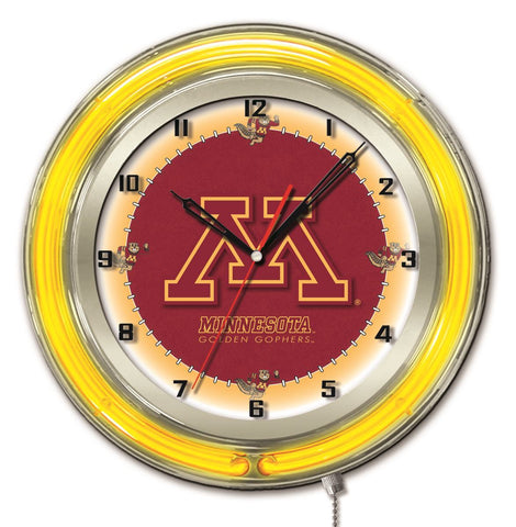 Shop Minnesota Golden Gophers HBS Neon Yellow Red Battery Powered Wall Clock (19") - Sporting Up
