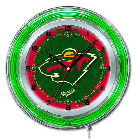 Achetez une horloge murale alimentée par batterie de hockey vert néon Minnesota Wild HBS (19") - Sporting Up