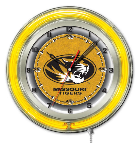 Reloj de pared con batería de la universidad de oro amarillo neón hbs de los tigres de Missouri (19 ") - deportivo