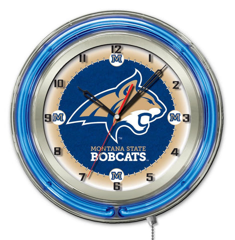 Shoppen Sie die batteriebetriebene Wanduhr „Montana State Bobcats HBS“ in Neonblau (19 Zoll) – sportlich