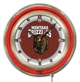 Montana Grizzlies HBS Neon Red College Battery Powered Wall Clock (19") - Sporting Up