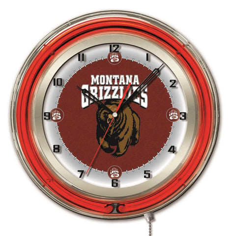 Shoppen Sie die batteriebetriebene Wanduhr „Montana Grizzlies HBS Neon Red College“ (19 Zoll) – sportlich