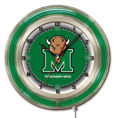 Boutique Marshall Thundering Herd hbs horloge murale alimentée par batterie collège vert néon (19") - faire du sport