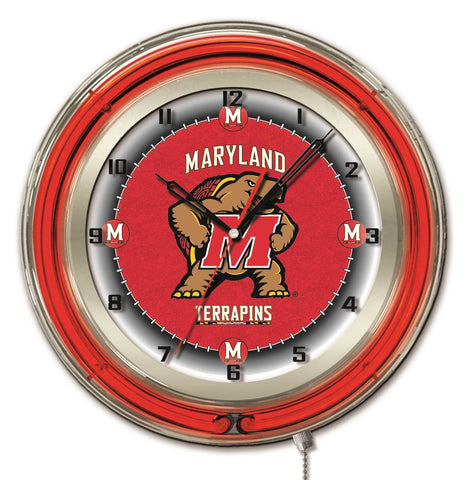 Maryland Terrapins HBS Neon Red College Battery Powered Wall Clock (19") - Sporting Up