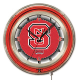 Nc state wolfpack hbs reloj de pared con batería universitario rojo neón (19 ") - deportivo