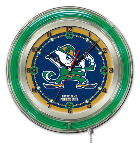 Reloj de pared con batería Notre Dame Fighting Irish hbs Neon Leprechaun (19 ") - Sporting Up