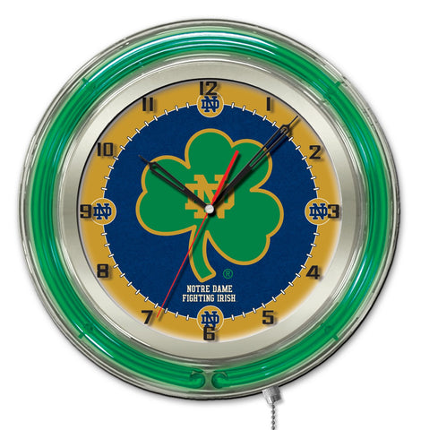 Notre Dame Fighting Irish HBS Neon Kleeblatt batteriebetriebene Wanduhr (19") – sportlich