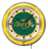 Reloj de pared con batería de color amarillo neón hbs del bisonte del estado de dakota del norte (19") - deportivo