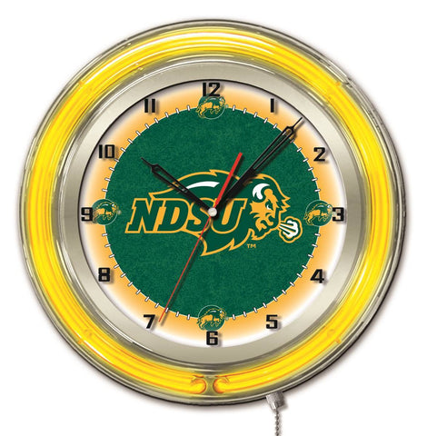 Shop North Dakota State Bison HBS Neon Yellow Battery Powered Wall Clock (19") - Sporting Up