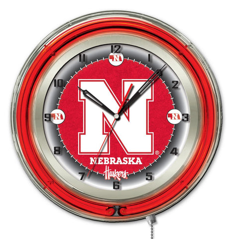Horloge murale à piles rouge néon hbs Nebraska cornhuskers (19") - faire du sport