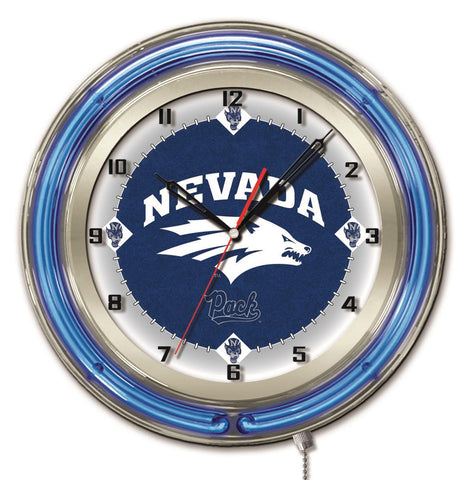 Nevada Wolfpack HBS Neon Blue College Battery Powered Wall Clock (19") - Sporting Up