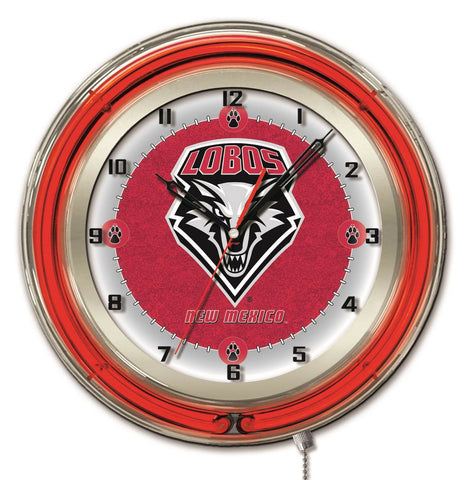 Horloge murale alimentée par batterie du Nouveau-Mexique Lobos hbs rouge néon (19") - Sporting Up