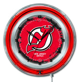 Horloge murale alimentée par batterie de hockey rouge néon hbs des Devils du New Jersey (19") - Sporting Up