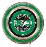 Horloge murale alimentée par batterie vert néon HBS Fighting Hawks du Dakota du Nord (19") - faire du sport