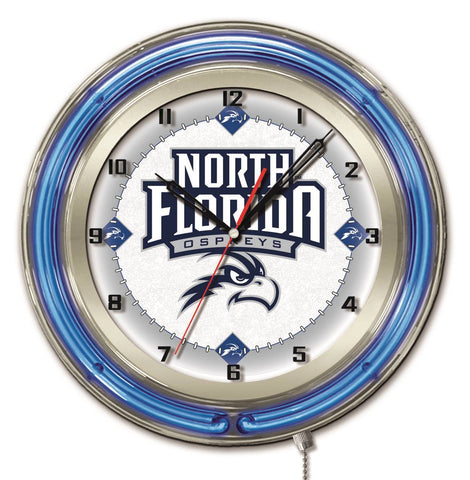 Shop unf ospreys hbs néon bleu blanc horloge murale alimentée par batterie universitaire (19") - sporting up