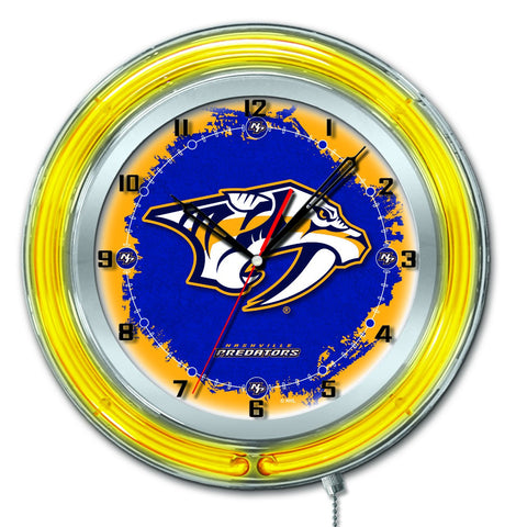 Nashville Predators HBS Neon Yellow Hockey Battery Powered Wall Clock (19") - Sporting Up