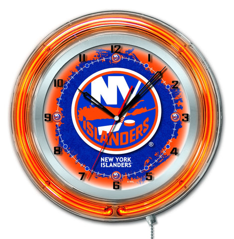 Reloj de pared con pilas de hockey naranja neón hbs de los New york islanders (19") - sporting up