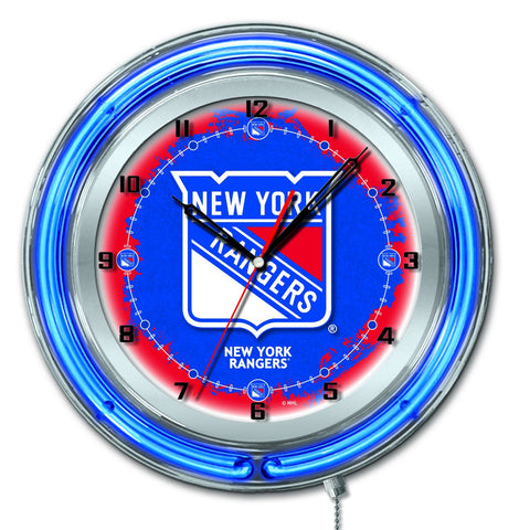 Shop New York Rangers HBS Neon Blue Hockey Battery Powered Wall Clock (19") - Sporting Up