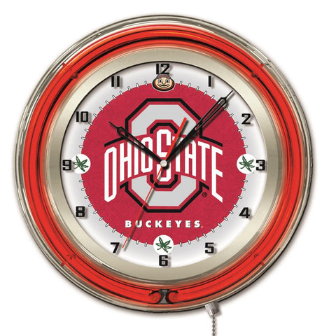 Boutique Ohio State Buckeyes hbs horloge murale alimentée par batterie rouge néon (19") - Sporting Up