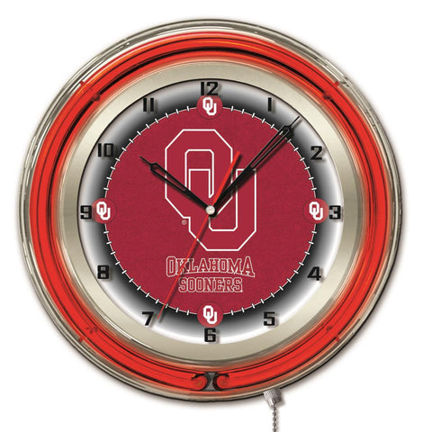 Oklahoma Sooners HBS neonrote, batteriebetriebene College-Wanduhr (19 Zoll) – sportlich