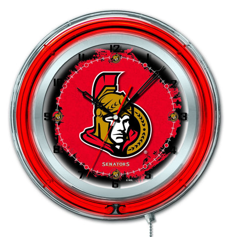 Senadores de Ottawa hbs reloj de pared con batería de hockey rojo neón (19 ") - deportivo