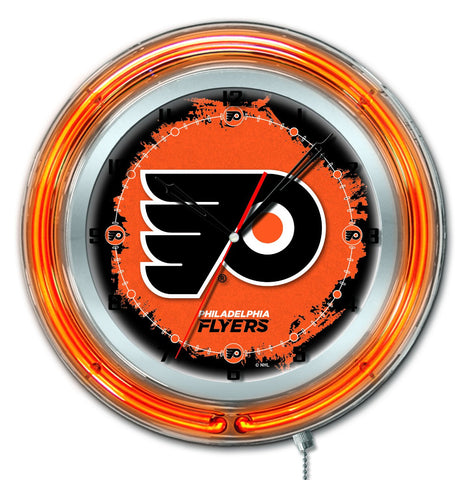 Horloge murale alimentée par batterie de hockey orange fluo hbs des Flyers de Philadelphie (19") - Sporting Up
