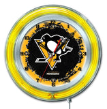 Pittsburgh Penguins HBS neongelbe, batteriebetriebene Hockey-Wanduhr (19 Zoll) – sportlich