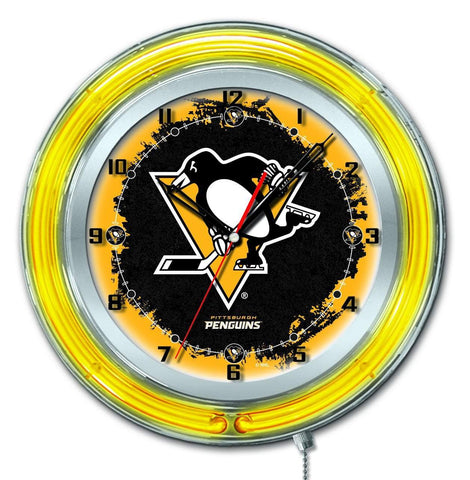 Shoppen Sie die Pittsburgh Penguins HBS neongelbe, batteriebetriebene Hockey-Wanduhr (19 Zoll) – sportlich