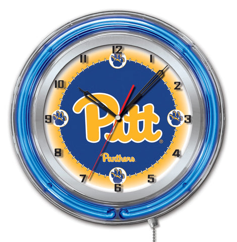 Pittsburgh Panthers HBS Neon Blue College Battery Powered Wall Clock (19") - Sporting Up