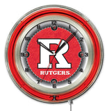 Rutgers Scarlet Knights HBS Neon Red College Battery Powered Wall Clock (19") - Sporting Up