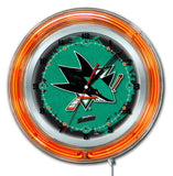 Horloge murale alimentée par batterie de hockey orange fluo hbs des Sharks de San Jose (19") - faire du sport