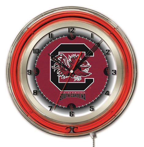 Reloj de pared con pilas de la universidad roja neón hbs de los gallos de pelea de carolina del sur (19 ") - deportivo