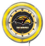 Southern miss golden eagles hbs neongul batteridriven väggklocka (19") - igång