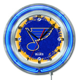 Horloge murale alimentée par batterie de hockey bleu néon hbs de St. Louis Blues (19") - faire du sport