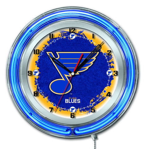 Tienda st. reloj de pared con pilas de hockey azul neón hbs de louis blues (19") - sporting up